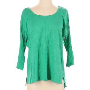Talbots 100% linen green 3/4 sleeve longer-back tee shirt EUC S Small